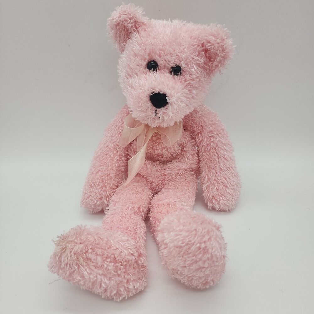 Vintage Commonwealth Pink Floppy Teddy Bear Hug A Plush 12” Satin Bow 1999